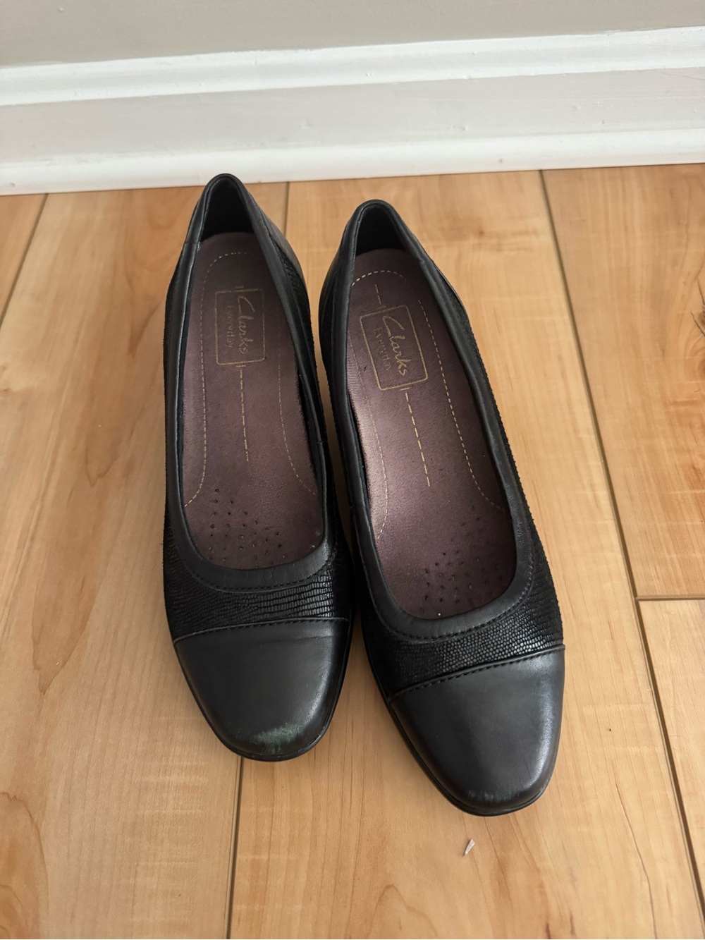 Clarks Black Leather Slip-On Comfort Flats